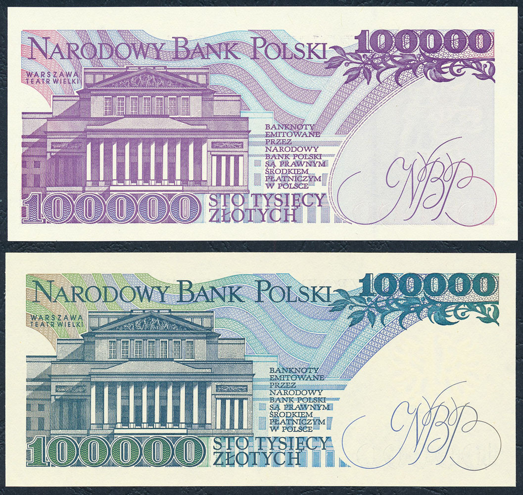 100.000 złotych 1990 seria BA i 100.000 złotych 1993 seria AE, zestaw 2 sztuk